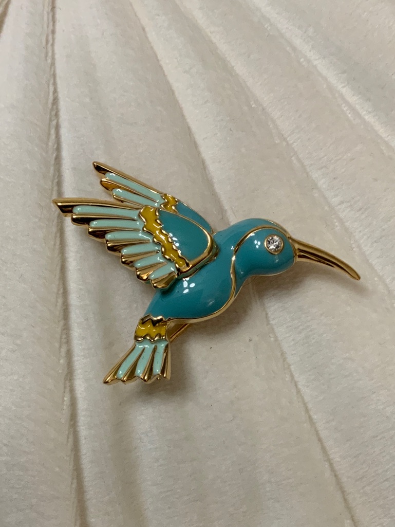 Bob Mackie Turquoise And Gold Hummingbird Brooch; Vintage